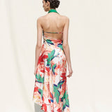 Tropical Multi Printed Asymmetric Drape Dress