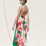 Tropical Multi Printed Asymmetric Drape Dress