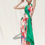 Tropical Multi Printed Asymmetric Drape Dress