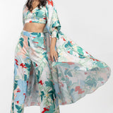 Satin Printed Jacket With Pants And Bustier