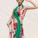 Tropical Multi Printed Asymmetric Drape Dress