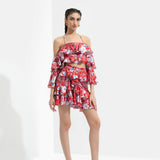 Ajisia Printed Cold Shoulder Blouse With Skirt