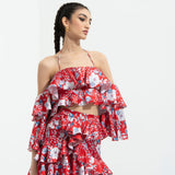 Ajisia Printed Cold Shoulder Blouse With Skirt