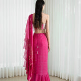 Foil printed draped saree set