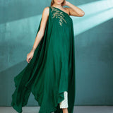 Emerald Green Crepe Kaftan Pant Set