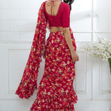 Rani Pink Printed Ruffle Saree