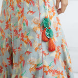 Orange Off Shoulder Printed Lehenga