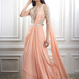 Peach Drape Dori Embroidered Saree