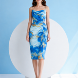 Sleek Blue Printed Midi Dress