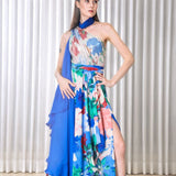 Hibiscus Halter drape maxi dress