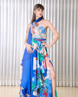 Hibiscus Halter drape maxi dress