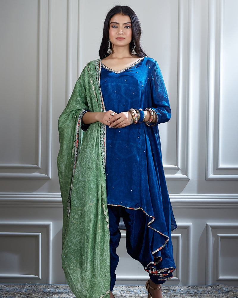 Printed Asymmetric tunic dhoti Set