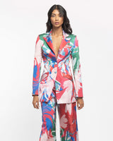 Satin Printed Jacket And Pant Set