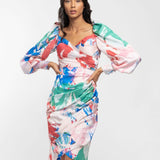 Satin Printed Draped Dress