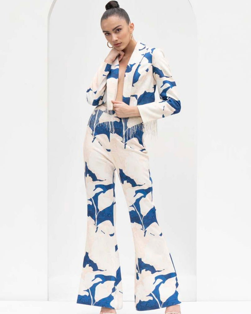 Mystic blue texture printed jacket Set