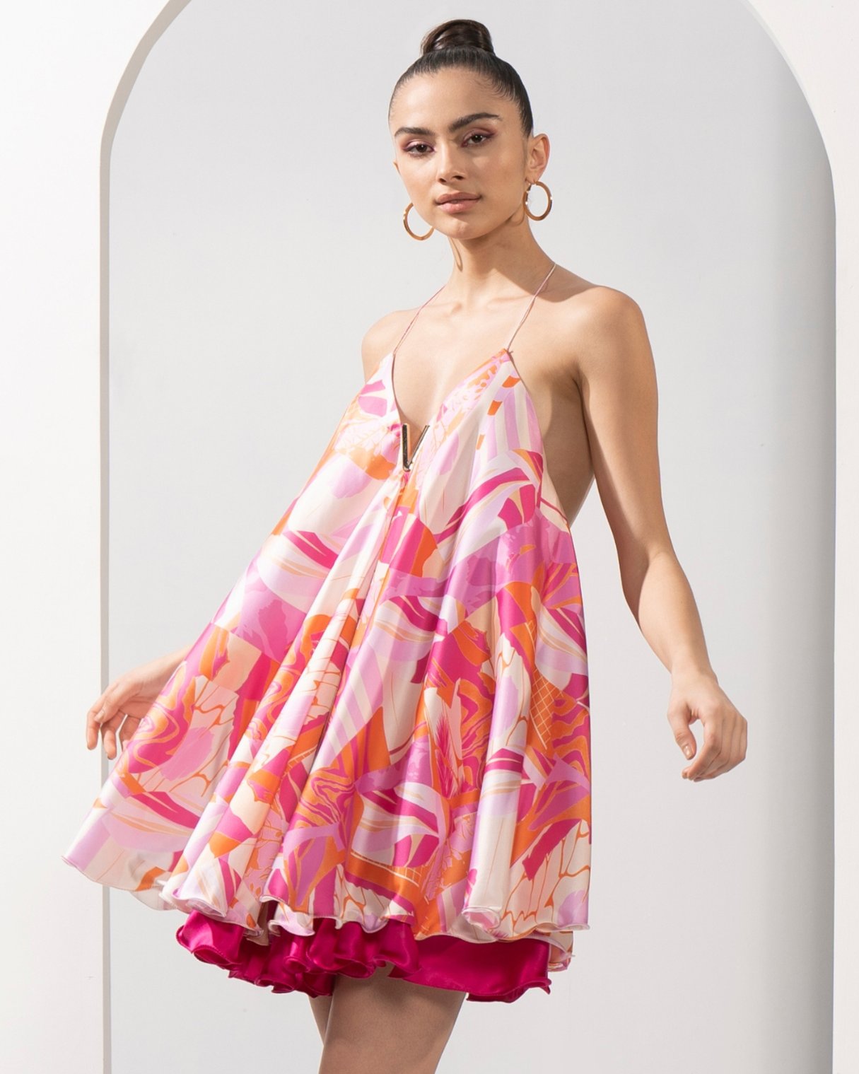 Pink Abstract Printed Short Dress