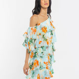 Green Chiffon Tiered Mini Dress