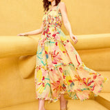 Pink Floral Ruffle Maxi Dress
