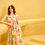 Pink Floral Ruffle Maxi Dress