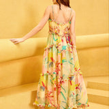 Pink Floral Ruffle Maxi Dress