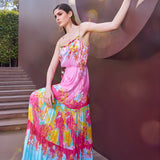 Pink Surge Placement Tiered Maxi Dress