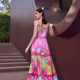 Pink Surge Placement Tiered Maxi Dress