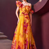 Sunset Radiance Floral Gown