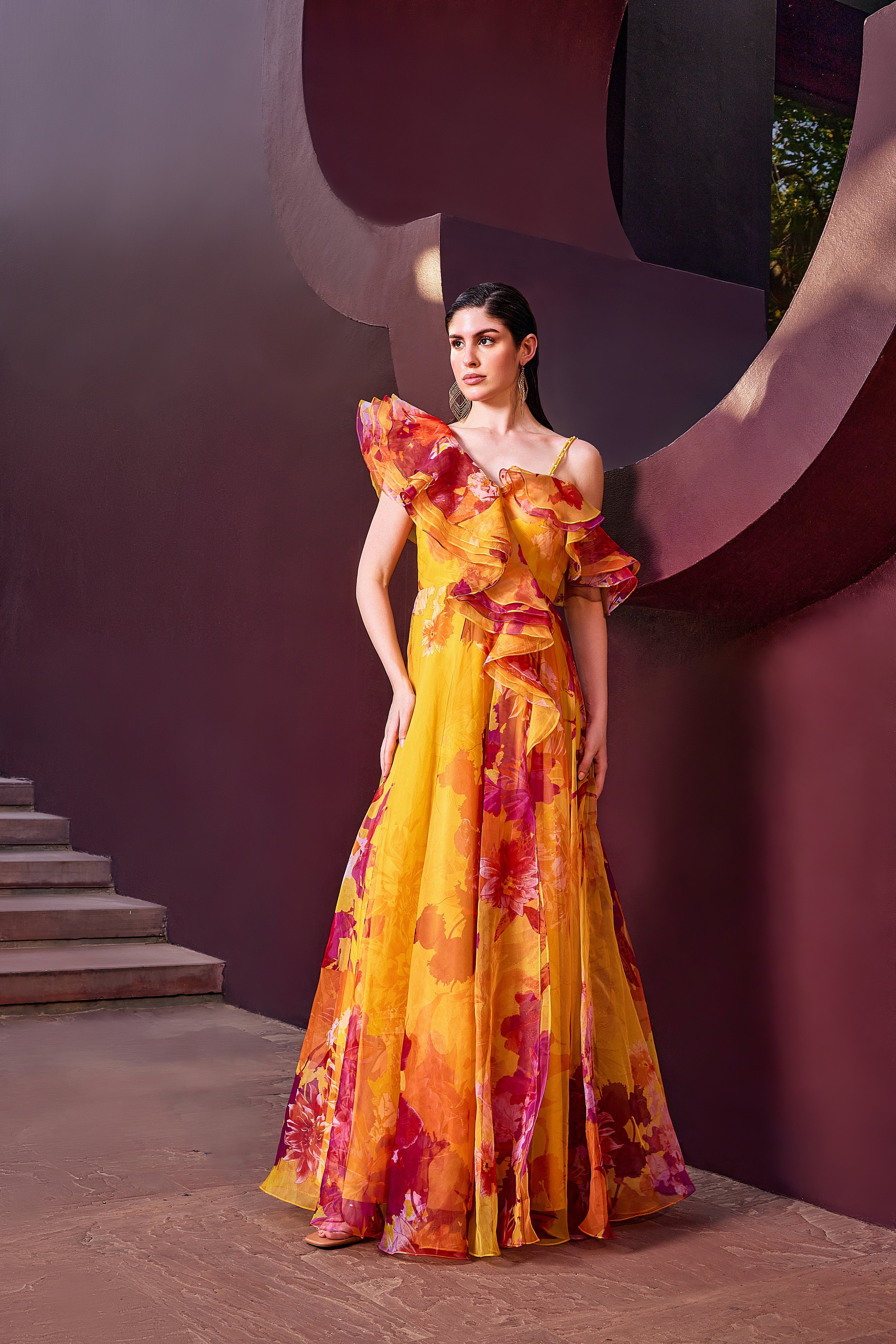 Sunset Radiance Floral Gown