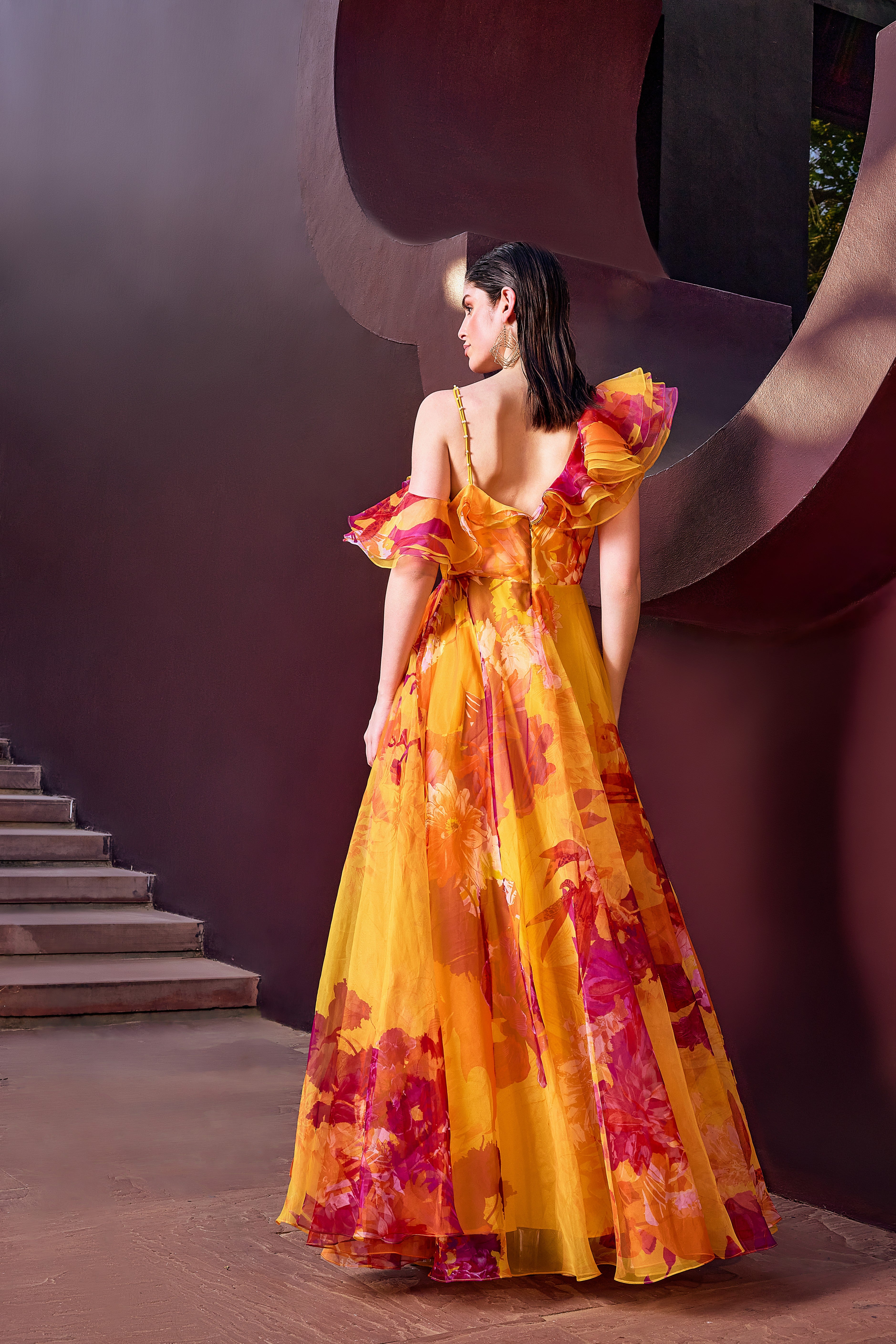 Sunset Radiance Floral Gown