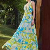 Printed Plunge Backless Maxi Dress