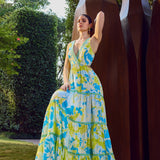 Printed Plunge Backless Maxi Dress