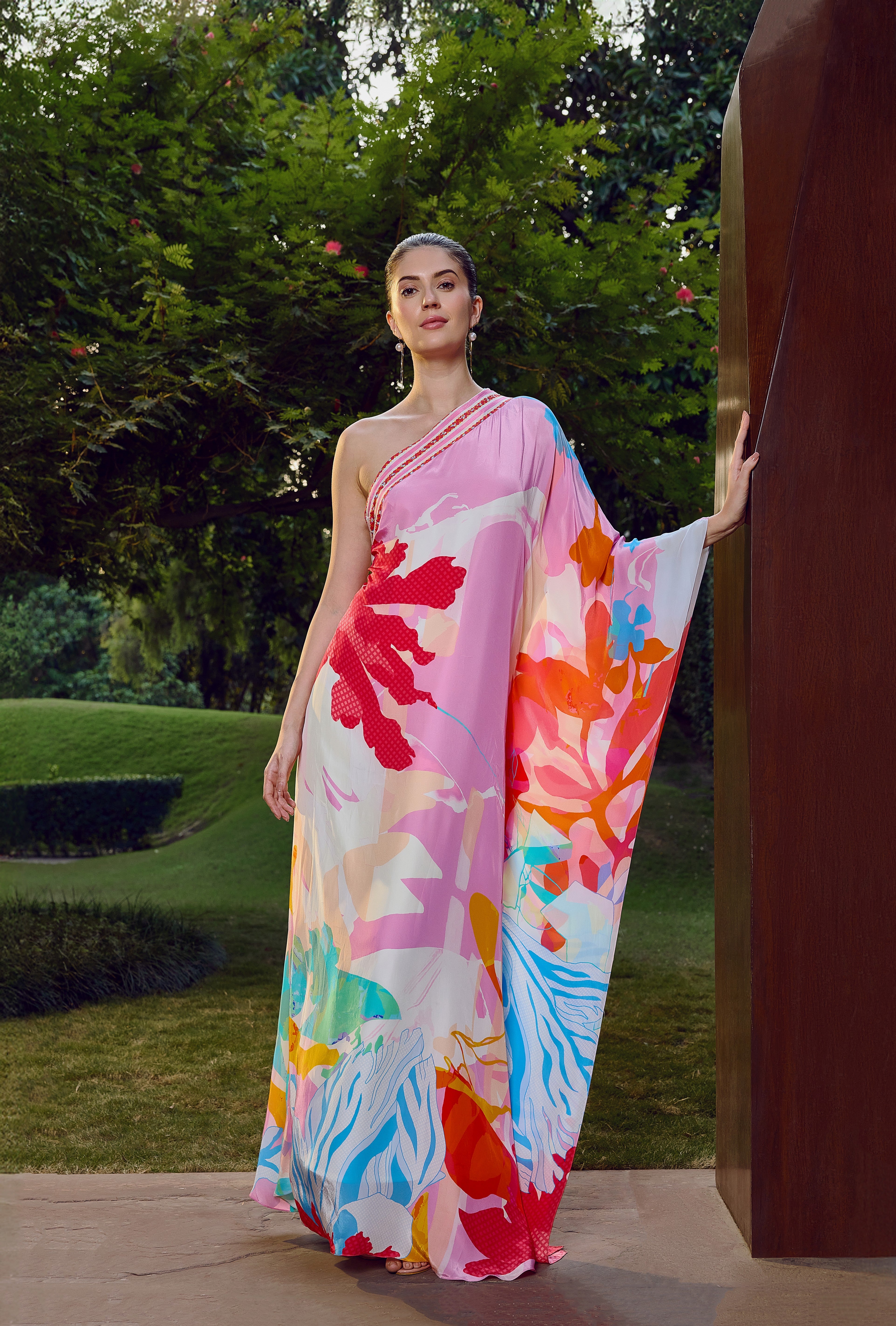 Paradise Hues One-Shoulder Kaftan