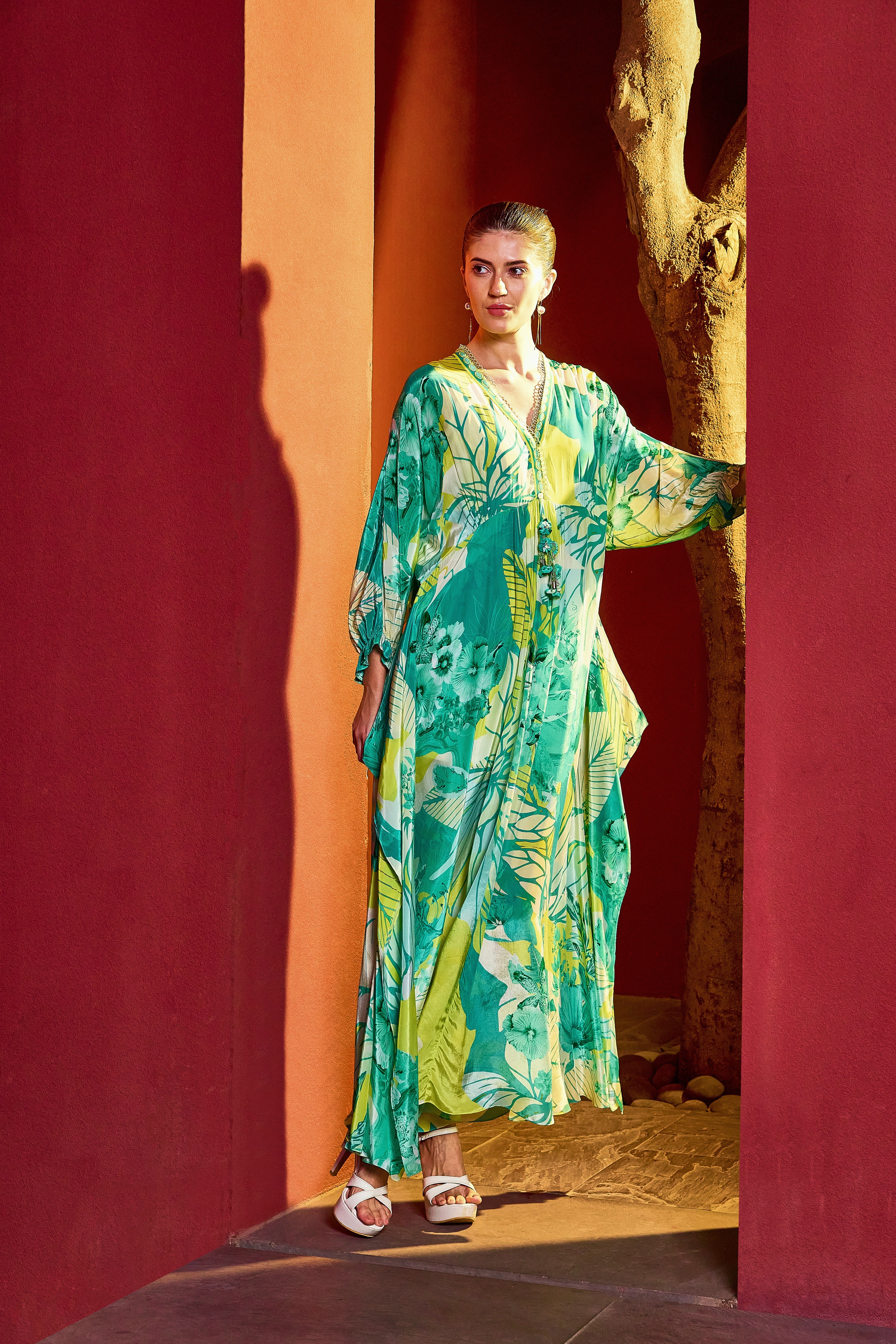 Green Hues Kaftan Dress