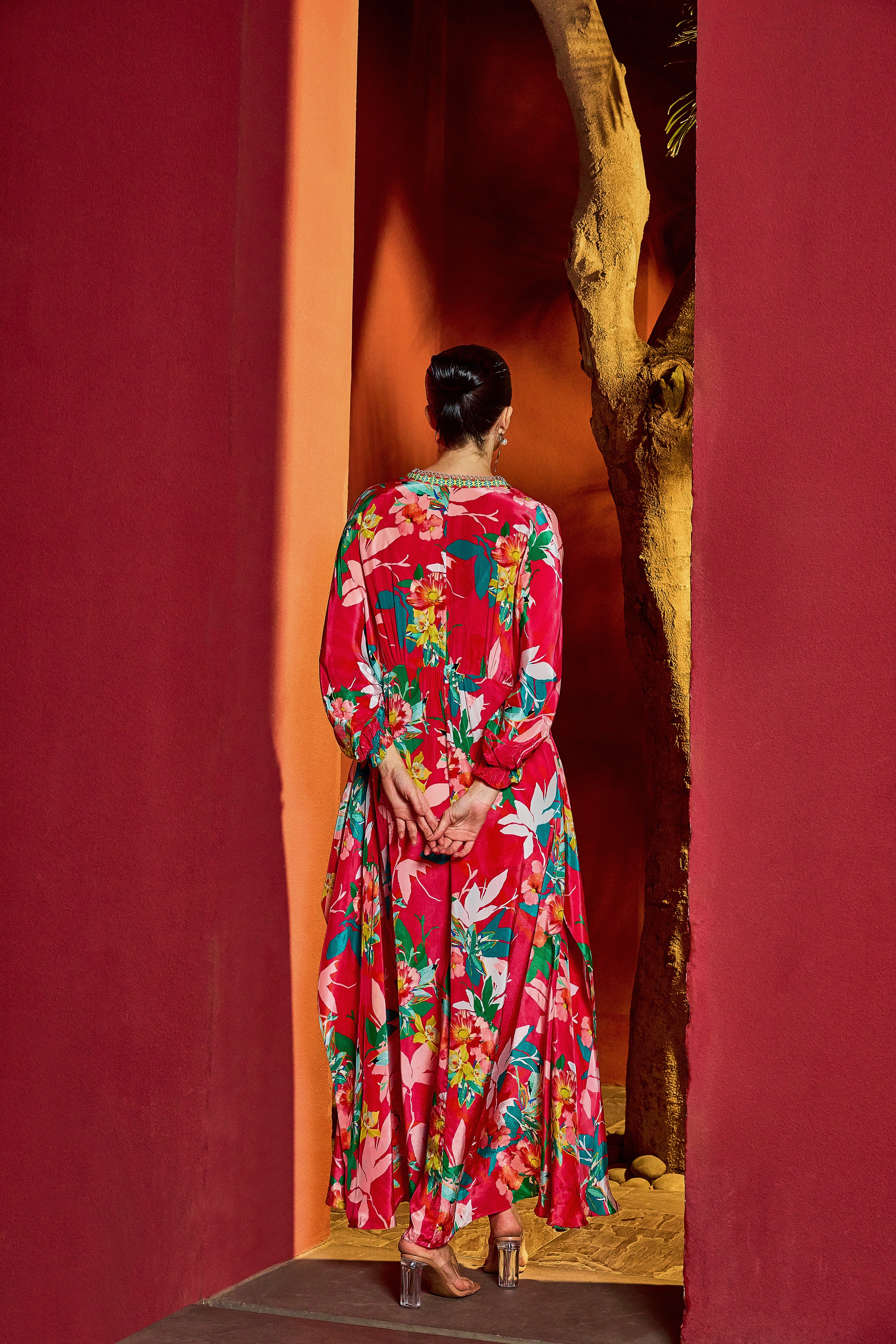 Red Blossom Asymmetrical Kaftan