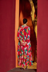 Red Blossom Asymmetrical Kaftan
