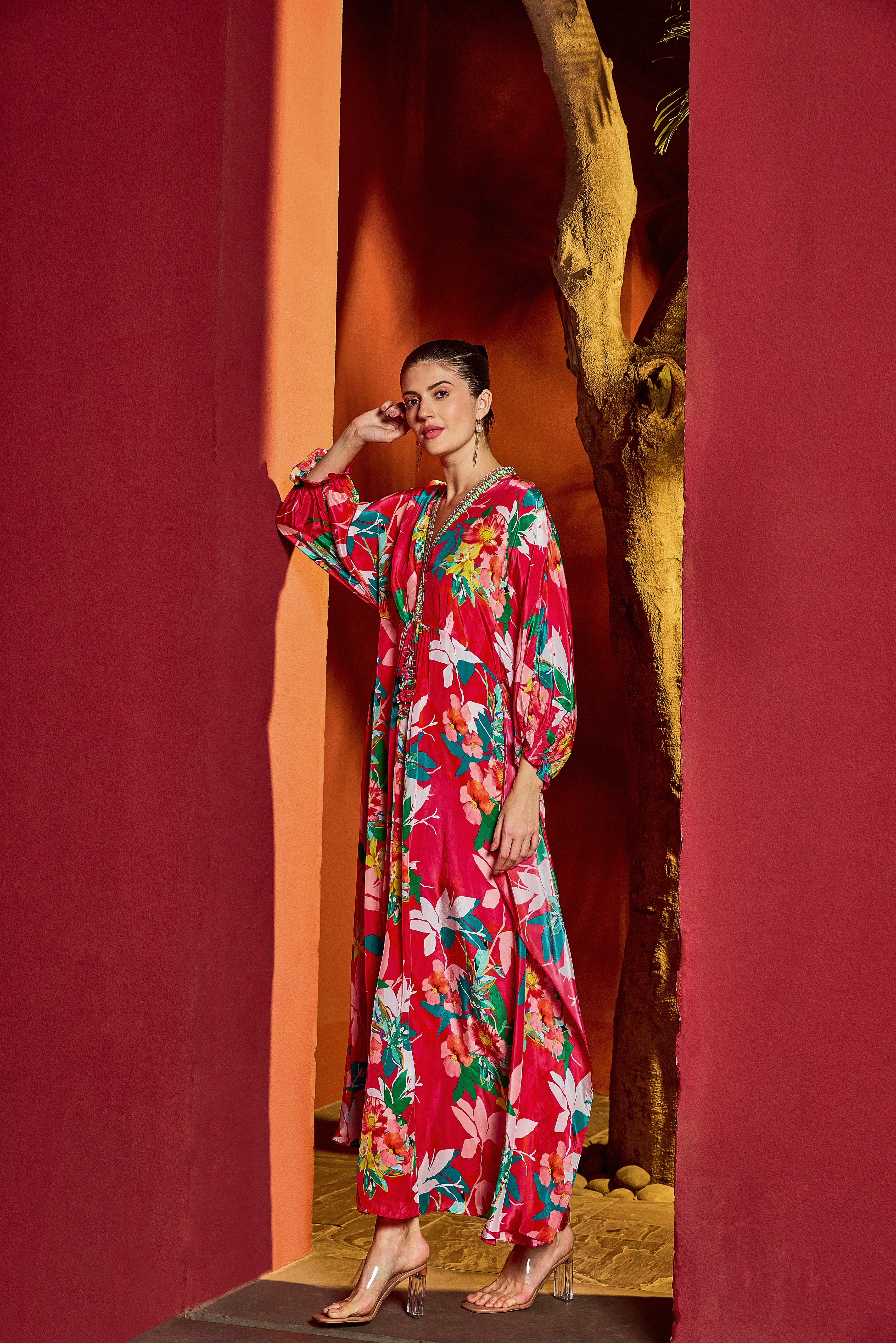 Red Blossom Asymmetrical Kaftan