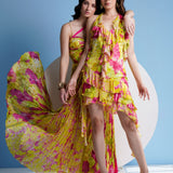 Floral Maxi Dress in Pleated Chiffon