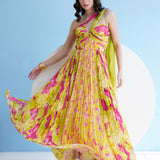 Floral Maxi Dress in Pleated Chiffon