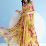 Floral Maxi Dress in Pleated Chiffon
