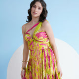 Floral Maxi Dress in Pleated Chiffon