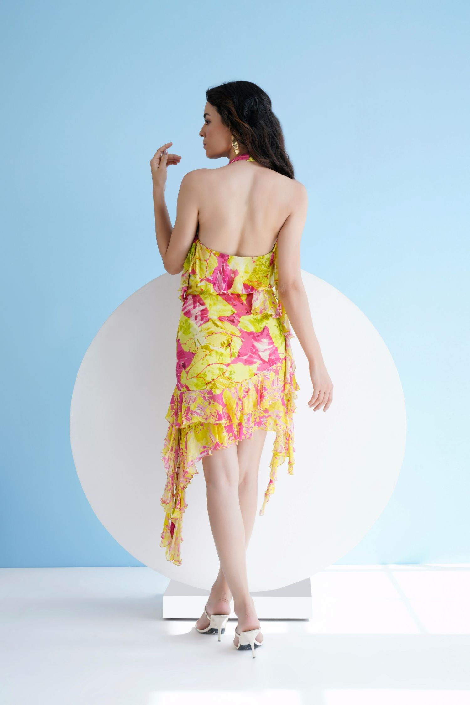 Neon Pink Floral Printed Short Dress