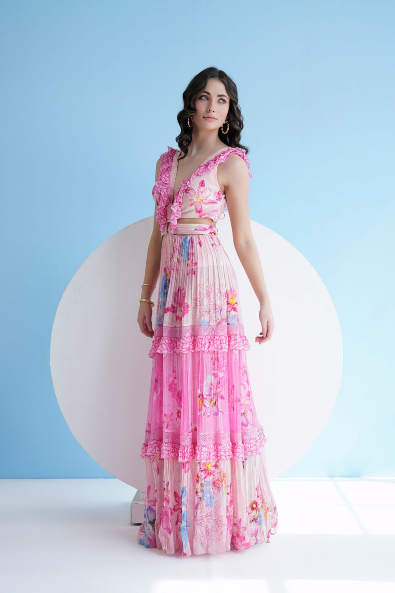 Pink Pastoral Printed Maxi Dress