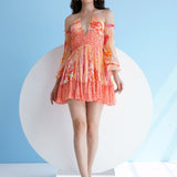 Orange Pastoral Mist Mushroom Mini Dress