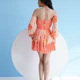 Orange Pastoral Mist Mushroom Mini Dress