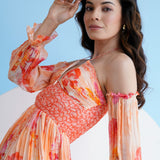 Orange Pastoral Mist Mushroom Mini Dress