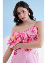 Fuchsia orchid one shoulder jumpsuit