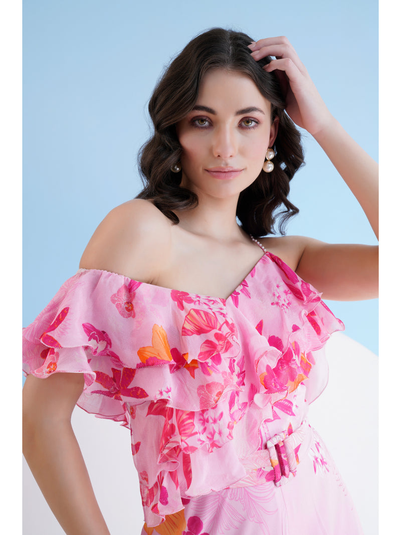 Fuchsia orchid one shoulder jumpsuit