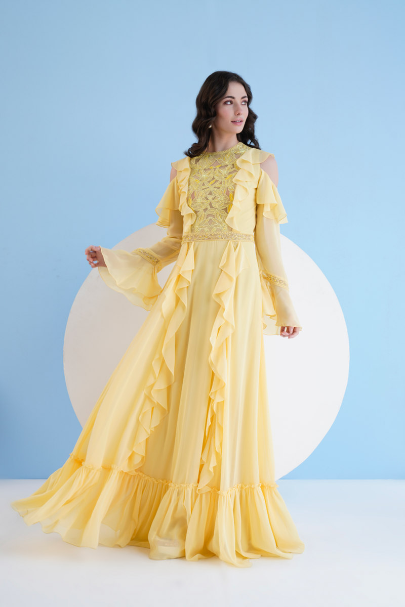 Yellow Maxi Dress With Lace Detailing