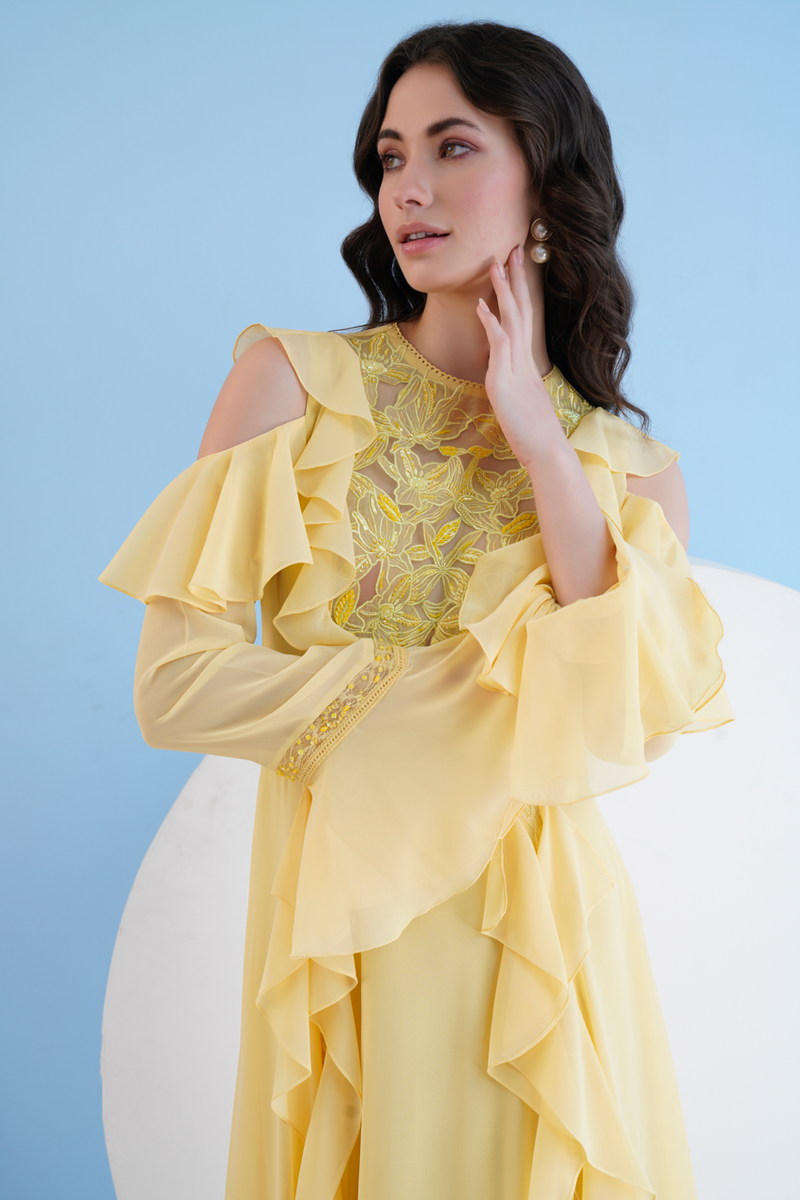 Yellow Maxi Dress With Lace Detailing