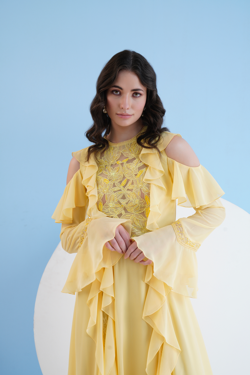 Yellow Maxi Dress With Lace Detailing
